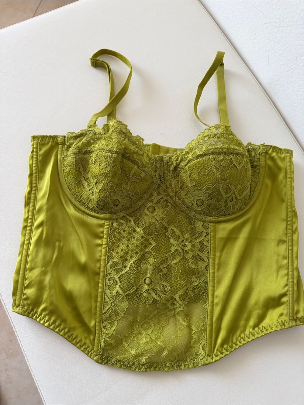 Sincerely Jules Olive Lace Longline Bustier Corset Top - Women Size Small